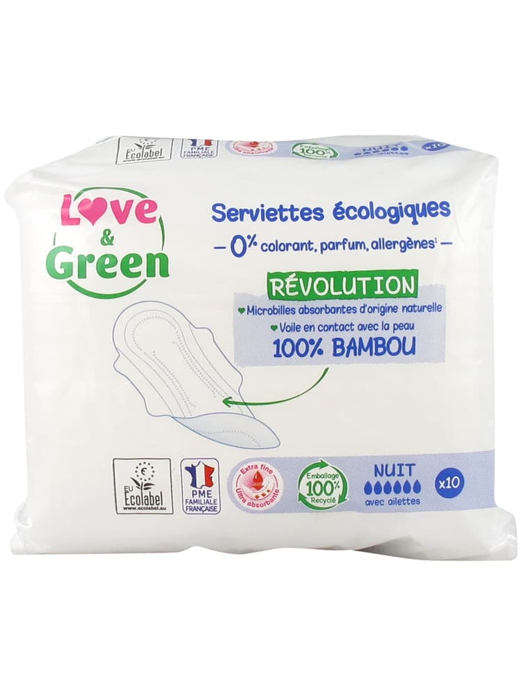 Love & Green Serviettes Hypoallergéniques et Écologiques "nuit" X 10